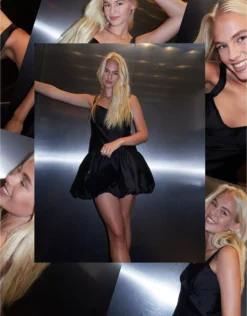 AE Corset Drop Waist Bubble Mini Dress Black