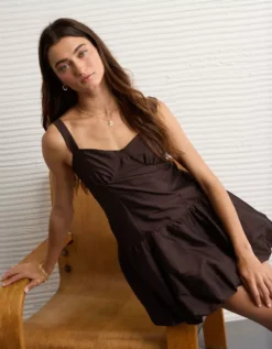 AE Corset Drop Waist Bubble Mini Dress Brown -American Eagle Fashion 1399 8740 200 d2