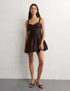 AE Corset Drop Waist Bubble Mini Dress Brown -American Eagle Fashion 1399 8740 200 os