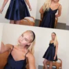 AE Bow Back Babydoll Mini Dress Dark Blue