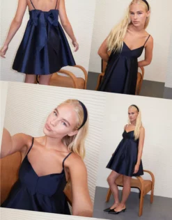 AE Bow Back Babydoll Mini Dress Dark Blue