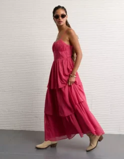 AE Sweetheart Tiered Maxi Dress Pink -American Eagle Fashion 1399 8750 615 os