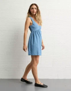 AE V-Neck Denim Striped Mini Shift Dress Medium Wash -American Eagle Fashion 1399 8765 936 os