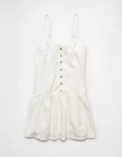 AE V-Neck Button-Up Denim Mini Dress White -American Eagle Fashion 1399 8768 100 f