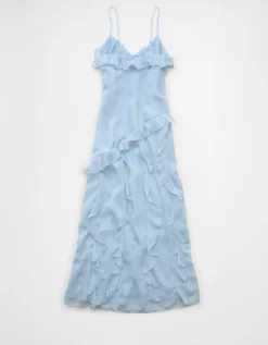 AE Asymmetrical Ruffle Maxi Slip Dress Light Blue -American Eagle Fashion 1399 8782 401 b