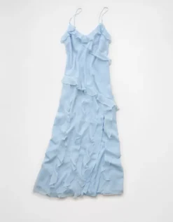 AE Asymmetrical Ruffle Maxi Slip Dress Light Blue -American Eagle Fashion 1399 8782 401 f