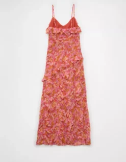 AE Asymmetrical Ruffle Maxi Slip Dress Pink -American Eagle Fashion 1399 8782 615 b