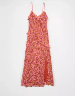 AE Asymmetrical Ruffle Maxi Slip Dress Pink -American Eagle Fashion 1399 8782 615 f
