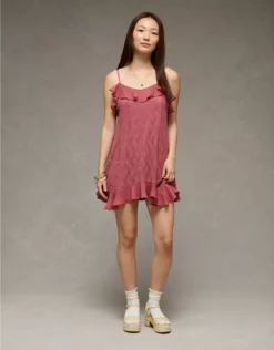 AE Lace Handkerchief Hem Ruffle Mini Dress Mauve