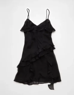 AE Asymmetrical Ruffle Mini Dress Black -American Eagle Fashion 1399 8801 001 b