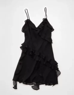AE Asymmetrical Ruffle Mini Dress Black -American Eagle Fashion 1399 8801 001 f