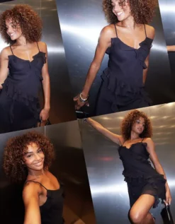 AE Asymmetrical Ruffle Mini Dress Black -American Eagle Fashion 1399 8801 001 l2