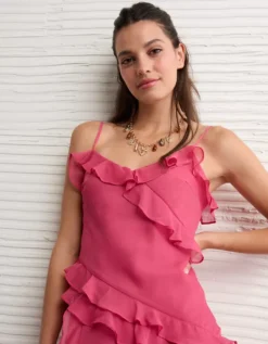 AE Asymmetrical Ruffle Mini Dress Pink -American Eagle Fashion 1399 8801 615 os