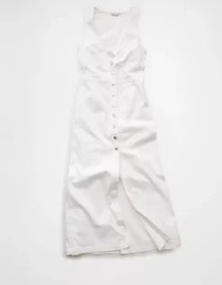 AE V-Neck Denim Maxi Dress White -American Eagle Fashion 1399 8812 100 f