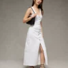 AE V-Neck Denim Maxi Dress White