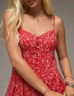 AE Sweetheart Button-Up Mini Dress Red -American Eagle Fashion 1399 8823 600 d2