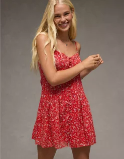 AE Sweetheart Button-Up Mini Dress Red