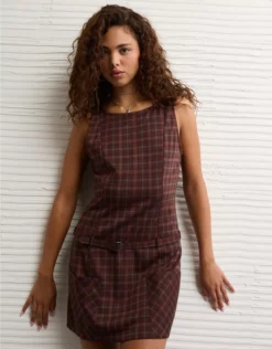 AE High Neck Belted Mini Dress Burgundy