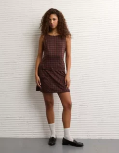 AE High Neck Belted Mini Dress Burgundy -American Eagle Fashion 1399 8855 613 os