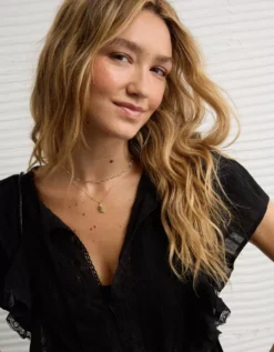 AE V-Neck Ruffle Mini Dress Black -American Eagle Fashion 1399 8886 001 d2