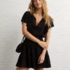 AE V-Neck Ruffle Mini Dress Black