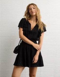 AE V-Neck Ruffle Mini Dress Black