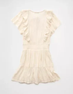 AE V-Neck Ruffle Mini Dress Cream -American Eagle Fashion 1399 8886 106 b