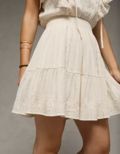 AE V-Neck Ruffle Mini Dress Cream -American Eagle Fashion 1399 8886 106 d2