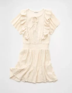 AE V-Neck Ruffle Mini Dress Cream -American Eagle Fashion 1399 8886 106 f