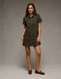 AE Denim Shirt Mini Dress Green