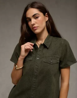 AE Denim Shirt Mini Dress Green -American Eagle Fashion 1399 8900 300 os