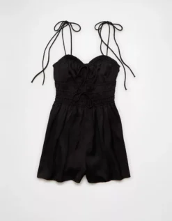 AE Tie Ruched Romper Black -American Eagle Fashion 1399 8932 001 f