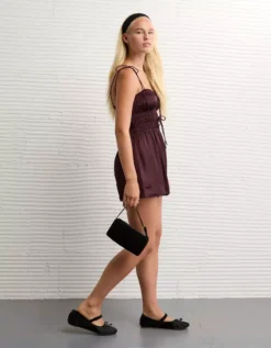 AE Tie Ruched Romper Moonlight -American Eagle Fashion 1399 8932 689 os