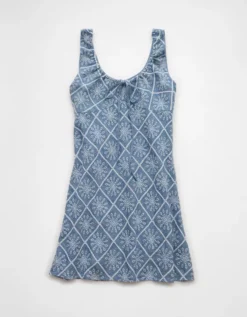 AE Tie Front Eyelet Mini Dress Chambray Blue -American Eagle Fashion 1399 8934 523 f