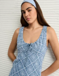 AE Tie Front Eyelet Mini Dress Chambray Blue -American Eagle Fashion 1399 8934 523 os