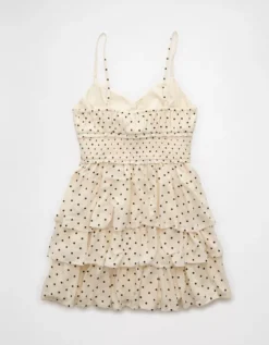 AE Tiered Polka Dot Mini Dress Cream -American Eagle Fashion 1399 8944 106 b