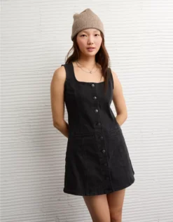 AE Square Neck Denim Mini Dress Black
