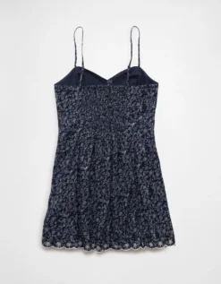 AE Sweetheart Button-Up Mini Dress Navy -American Eagle Fashion 1399 8955 410 b