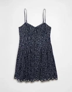 AE Sweetheart Button-Up Mini Dress Navy -American Eagle Fashion 1399 8955 410 f