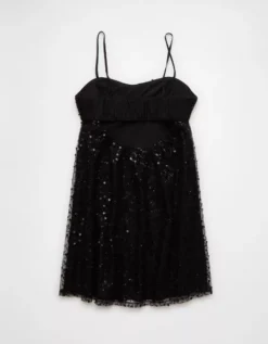 AE Satin Sweetheart Mini Slip Dress Black -American Eagle Fashion 1399 8959 001 b
