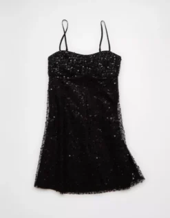 AE Satin Sweetheart Mini Slip Dress Black -American Eagle Fashion 1399 8959 001 f