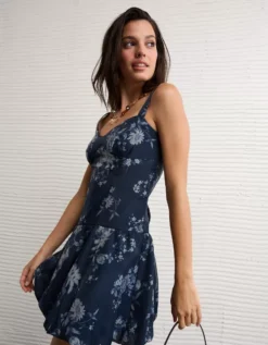 AE Corset Drop Waist Bubble Mini Dress Navy -American Eagle Fashion 1399 8960 410 os