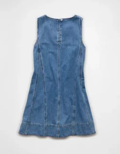 AE High Neck Denim Mini Shift Dress Medium Wash -American Eagle Fashion 1399 8963 936 b