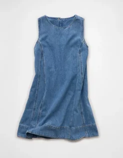 AE High Neck Denim Mini Shift Dress Medium Wash -American Eagle Fashion 1399 8963 936 f