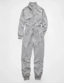 AE Fleece Jumpsuit Heather Gray -American Eagle Fashion 1399 9008 006 f
