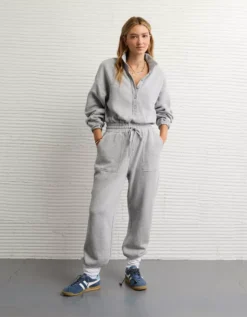 AE Fleece Jumpsuit Heather Gray -American Eagle Fashion 1399 9008 006 os