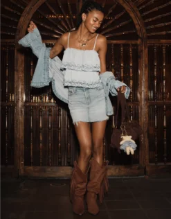 AE Western Fringe Knee High Boot Brown