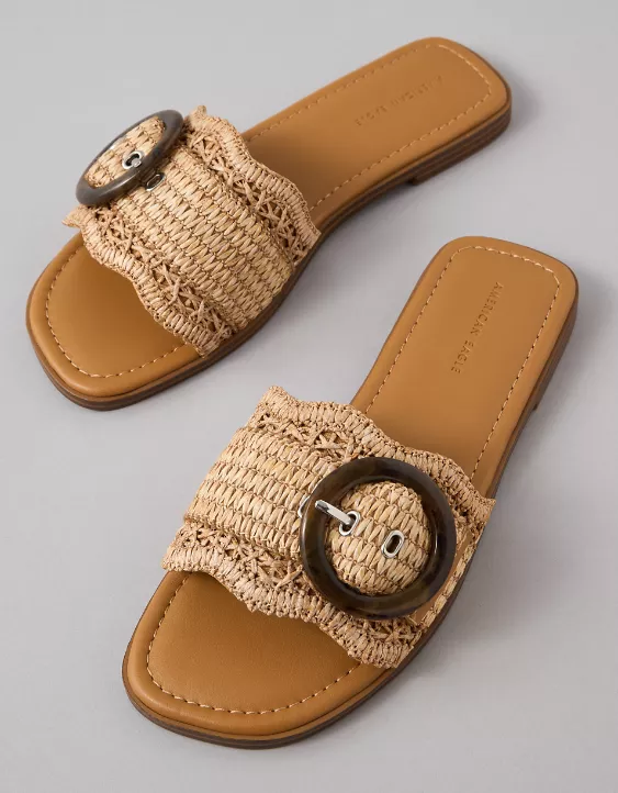 AE Raffia Buckle Slide Sandal Dark Brown 2 AE Raffia Buckle Slide Sandal Dark Brown - Image 2