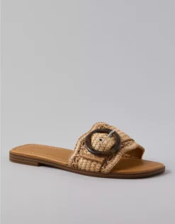 AE Raffia Buckle Slide Sandal Dark Brown