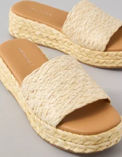 AE Raffia Espadrille Flatform Slide Sandal Natural -American Eagle Fashion 1415 6767 109 d1